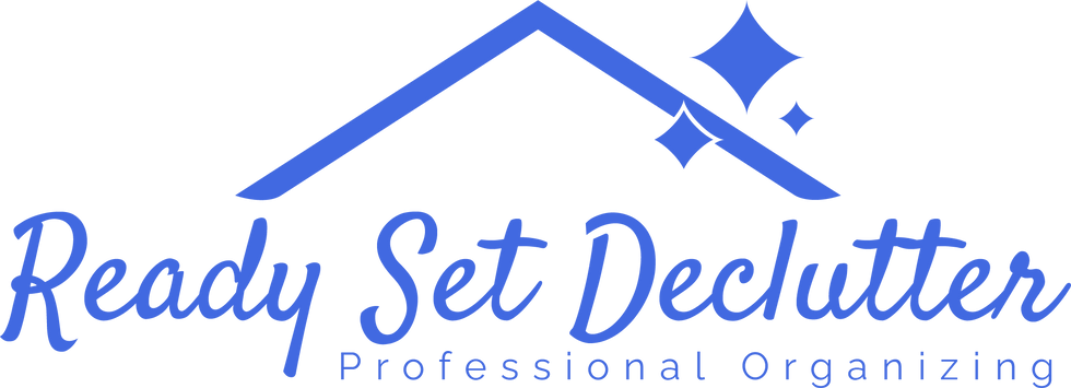 Simplified logo for Ready Set Declutter, featuring a sleek home design with sparkling accents to symbolize restoring the spark in your home.