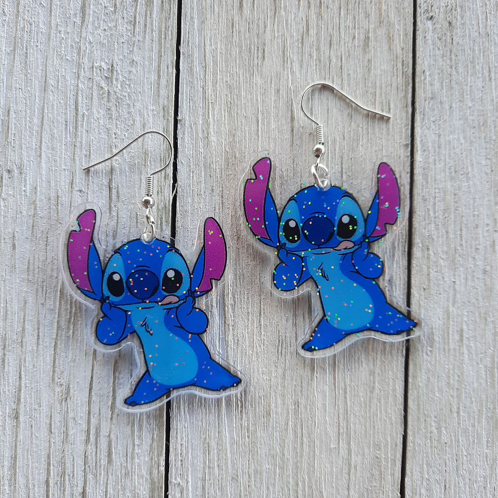 Blue Alien Glitter Acrylic Earrings (#4)