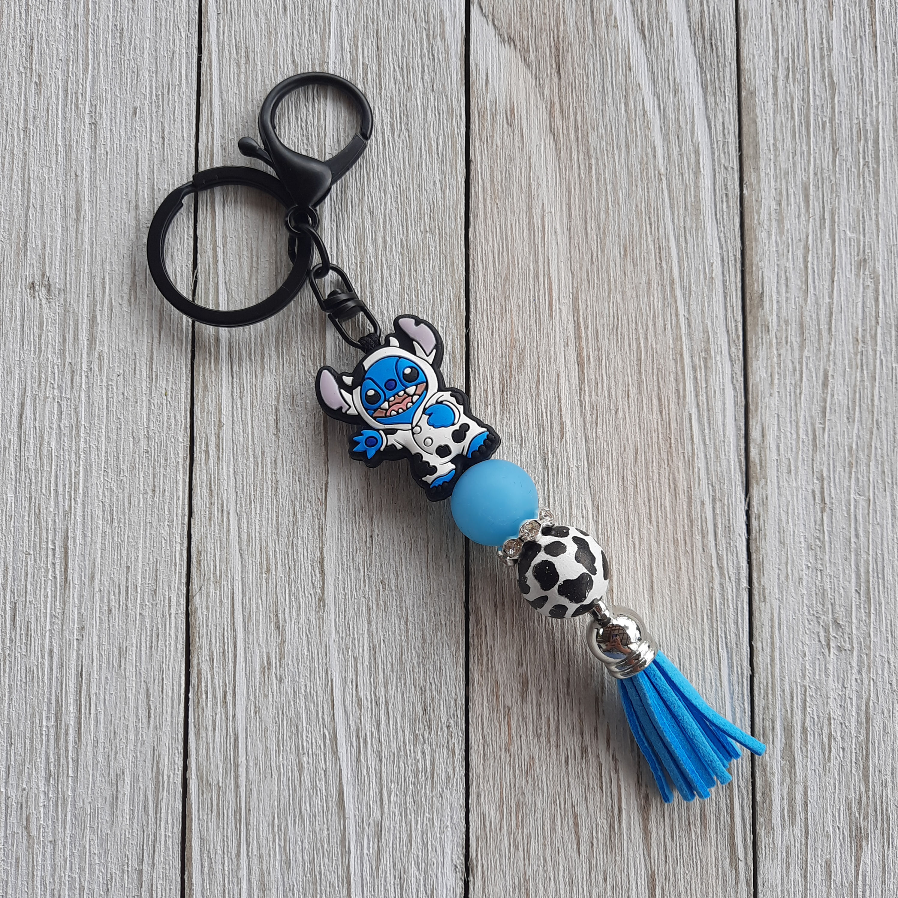 Cow Alien Beaded Keychain