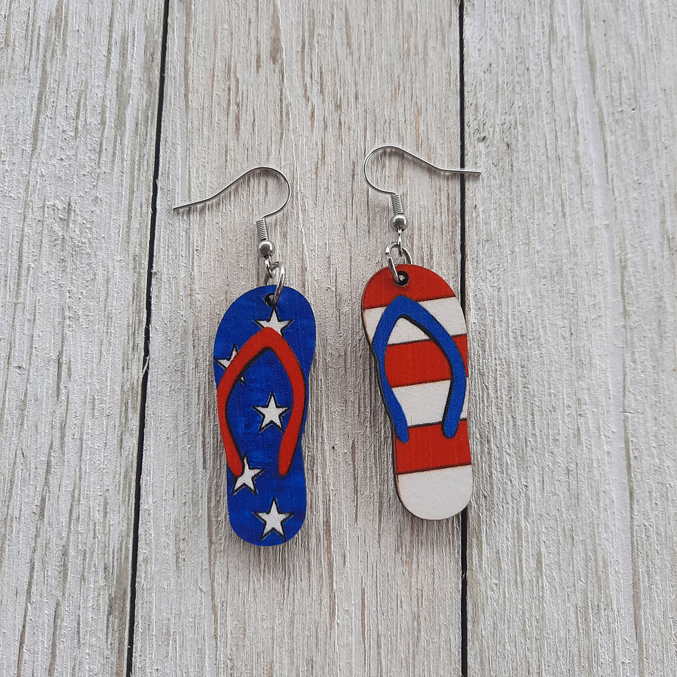 Patriotic Flip Flops Wooden Earrings (#22)