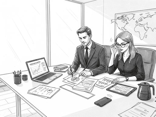 Vertriebsleiter besprechen aktuelle Berichte im Besprechungsraum.