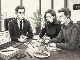 Ein Team analysiert gemeinsam im Büro die aktuellen Vertriebsstatistiken und bespricht den Verlauf des Verkaufstrichters.