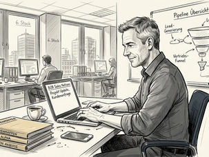 Ein Mitarbeiter sitzt im Vertriebsbüro und arbeitet konzentriert an seinem Schreibtisch.