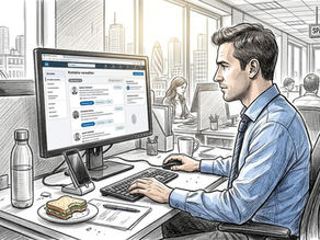 Vertriebsprofis tauschen sich am offenen Schreibtisch im Großraumbüro aus und knüpfen neue Kontakte.