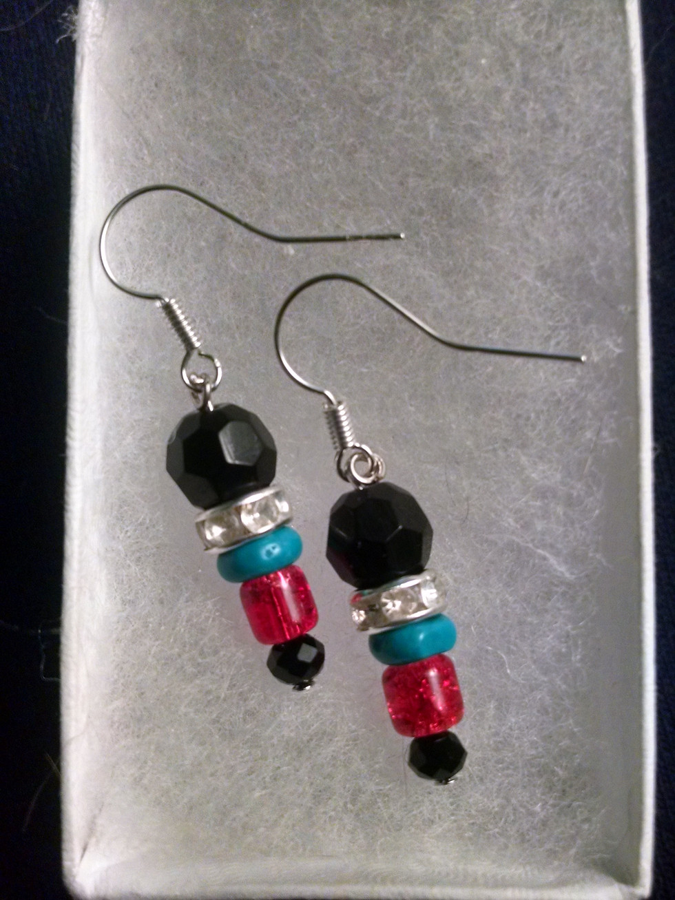Sterling silver earrings with crystals and glass beads