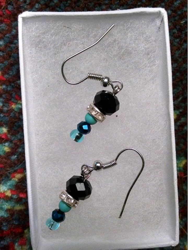 Thumbnail: sterling silver earrings with crystals and glass beads