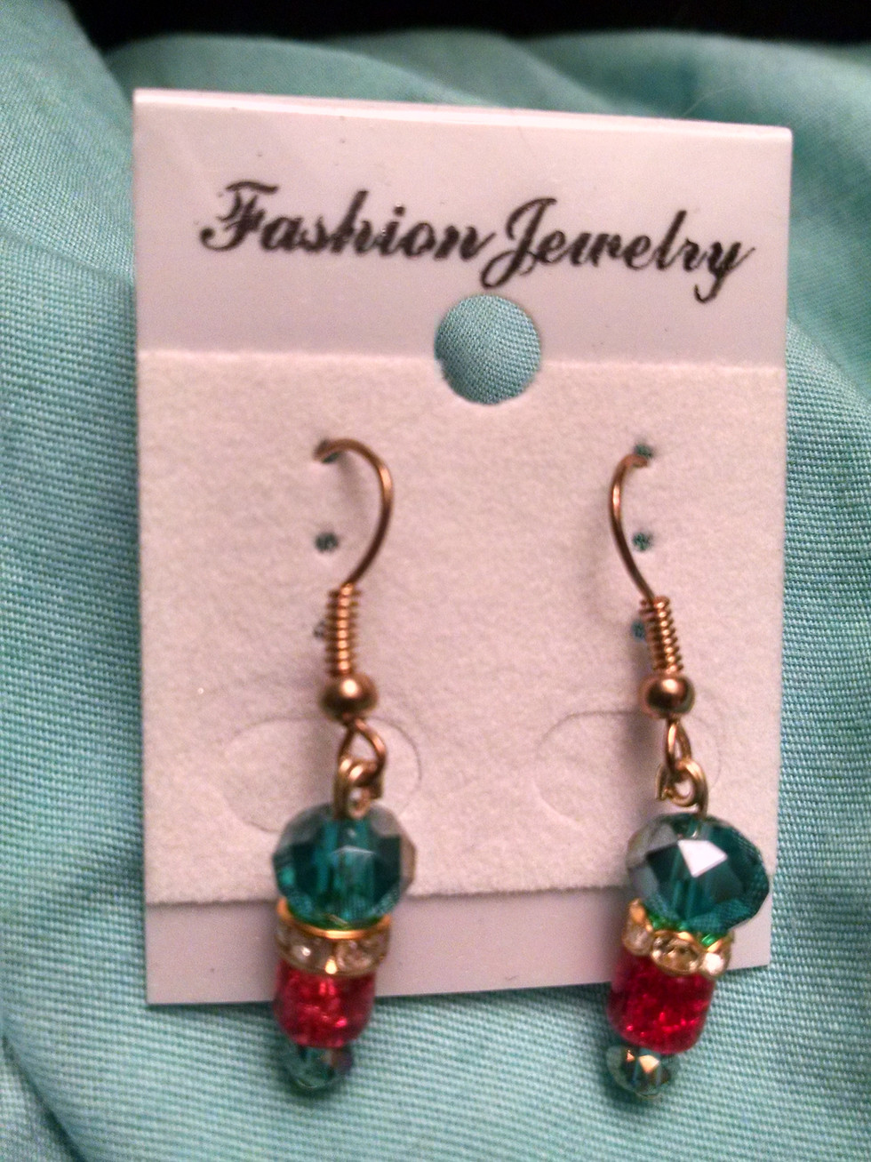 Thumbnail: Gold over surgical steel earrings with glass beads and crystals