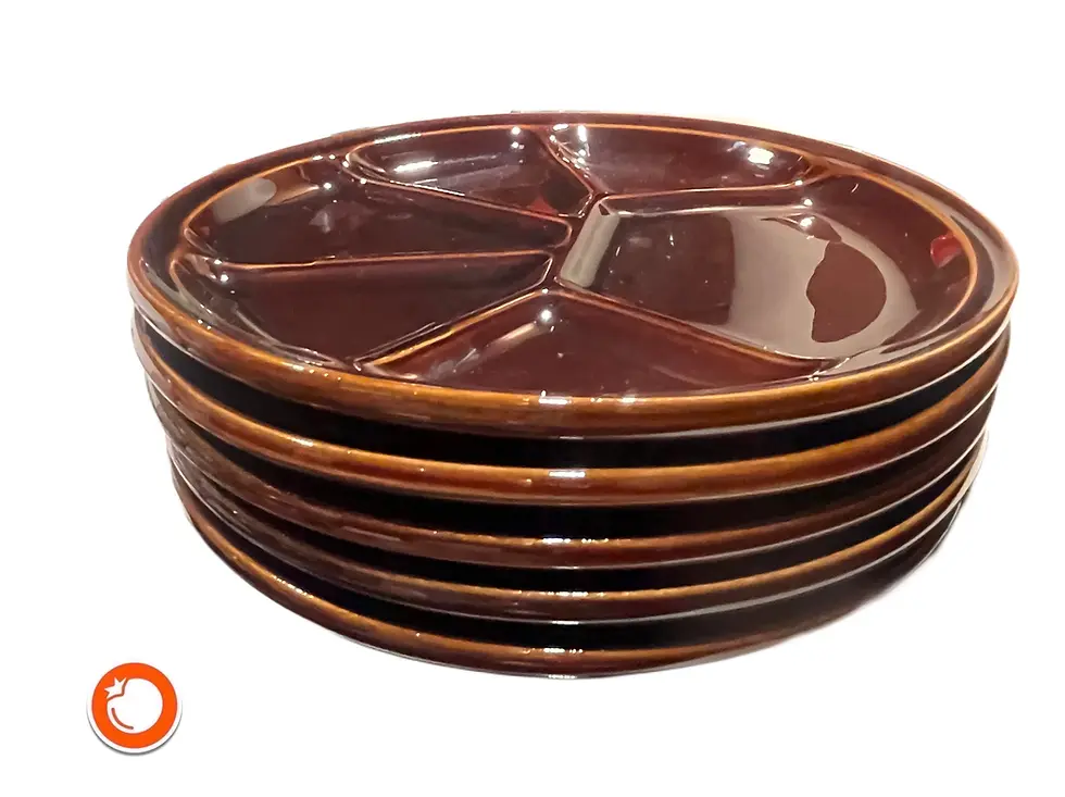 1970er Originales Set von 5 Fondueteller Speiseteller Wandteller Fat Lava 24cm