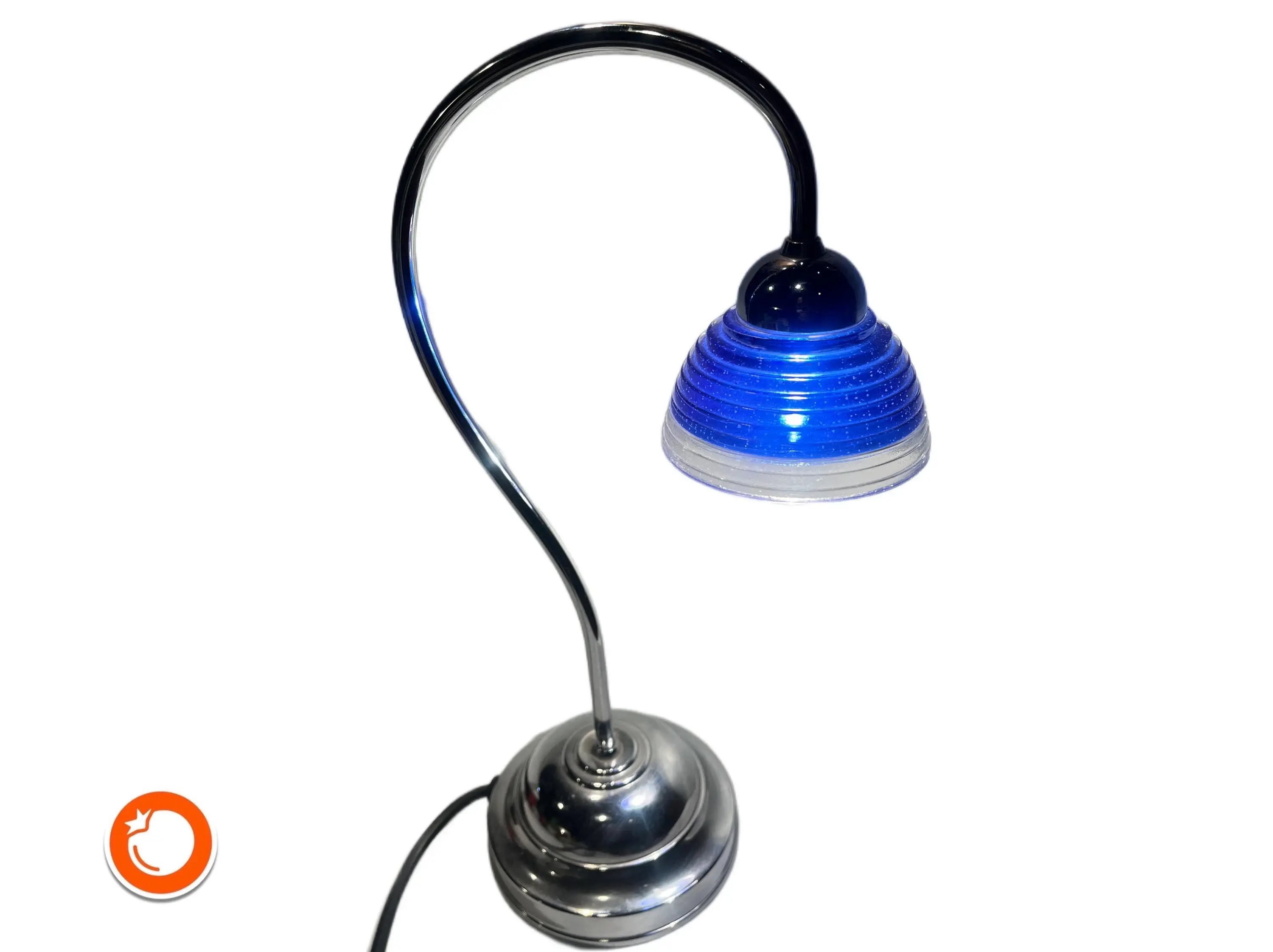 1980er hochwertige Tischlampe Art Deco Bankerlampe, Buchhalterlampe blaues Glas