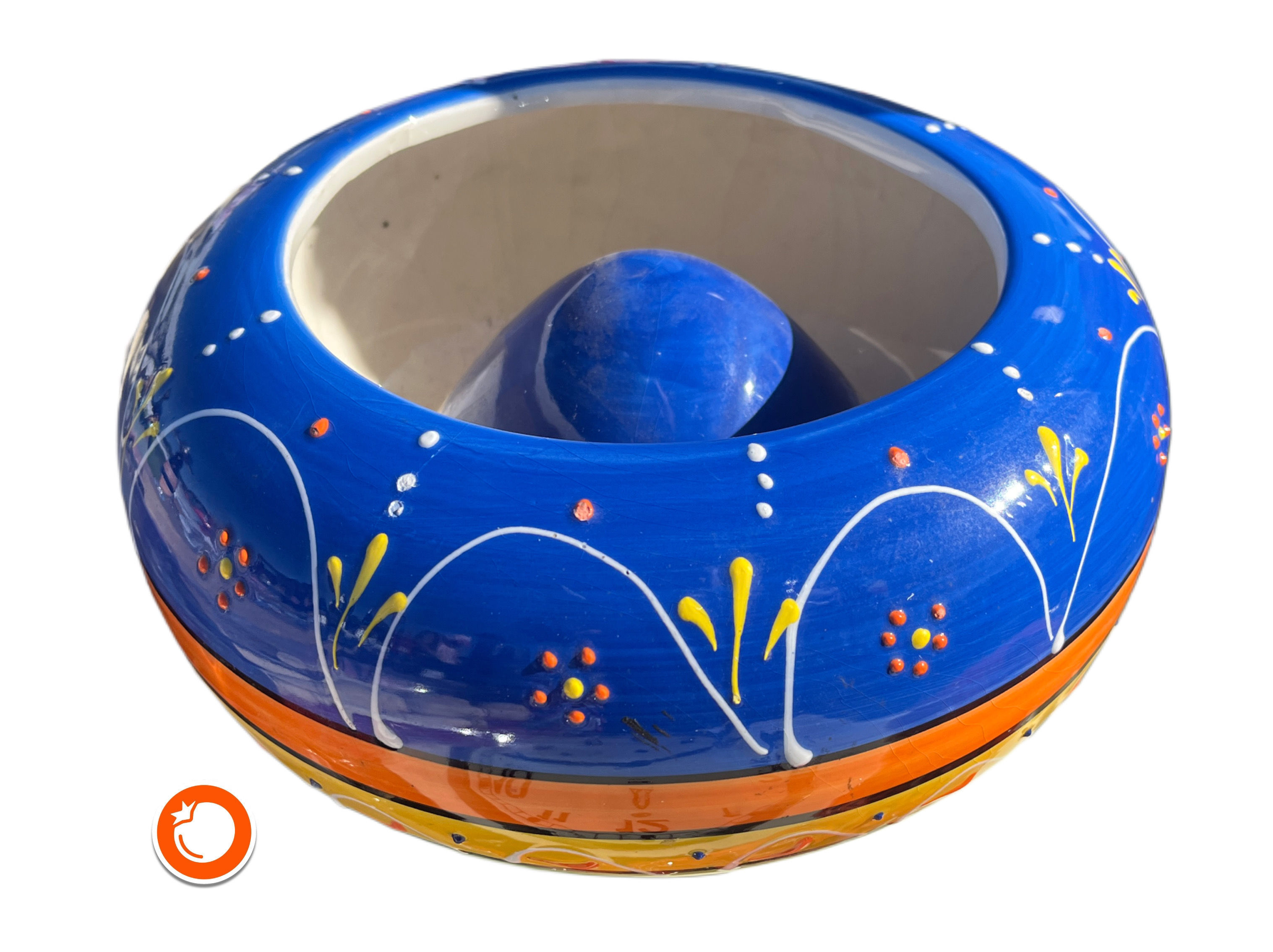 1980er riesiger Windaschenbecher Kunsthandwerk 23cm handbemalt Keramik Germany