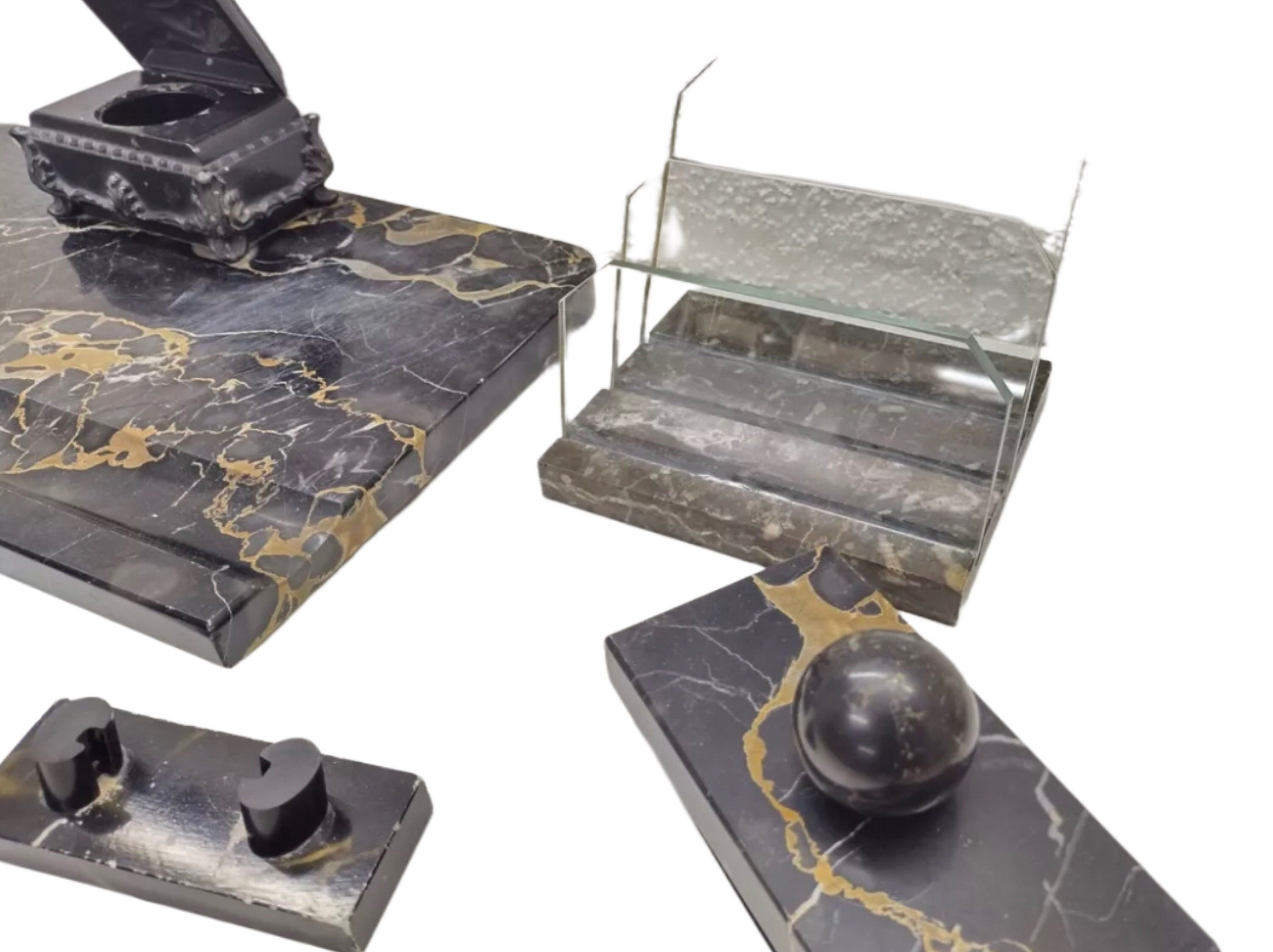 1930er Art Deco Schreibtischset Antik Marmor Garnitur Büro 4 kg Germany
