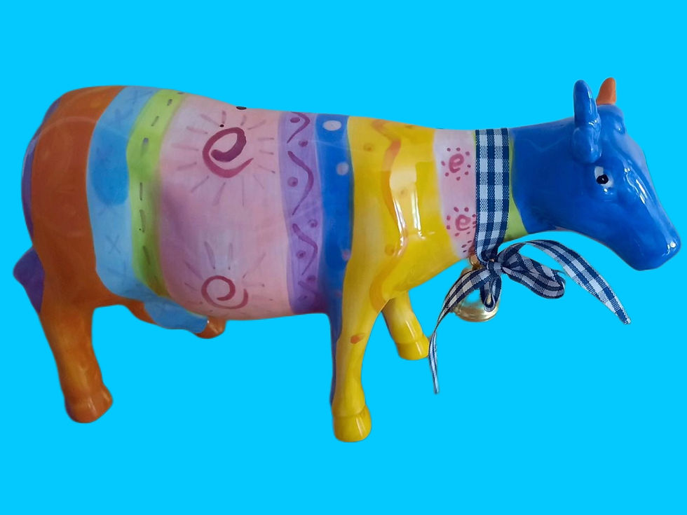 Miniaturbild: 1990er Spardose bunte Milchkuh mit Glocke Keramik Kunstgewerbe handgemalt  28cm