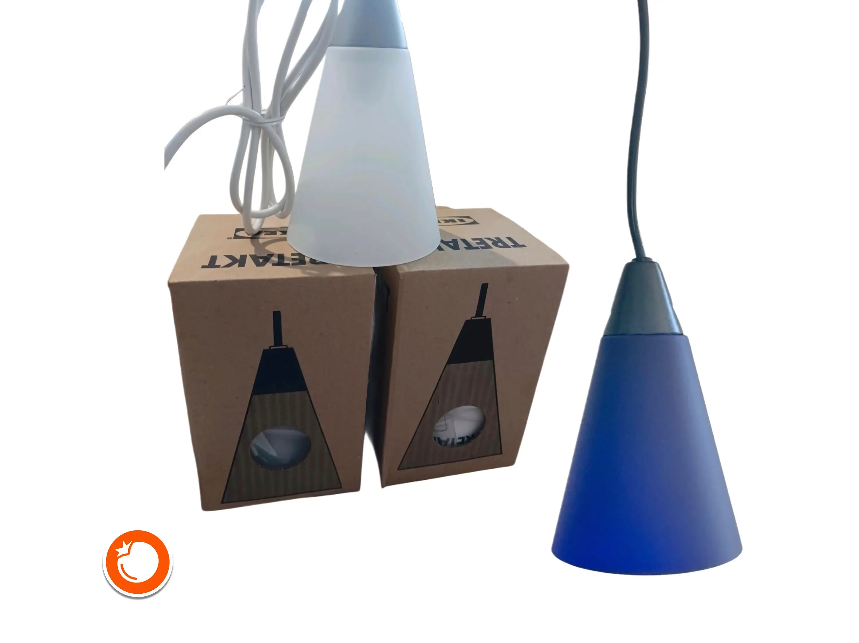 1990er Ikea Tretakt Neu/NOS in OVP Glas Deckenleuchte weiß oder blau Pendellampe