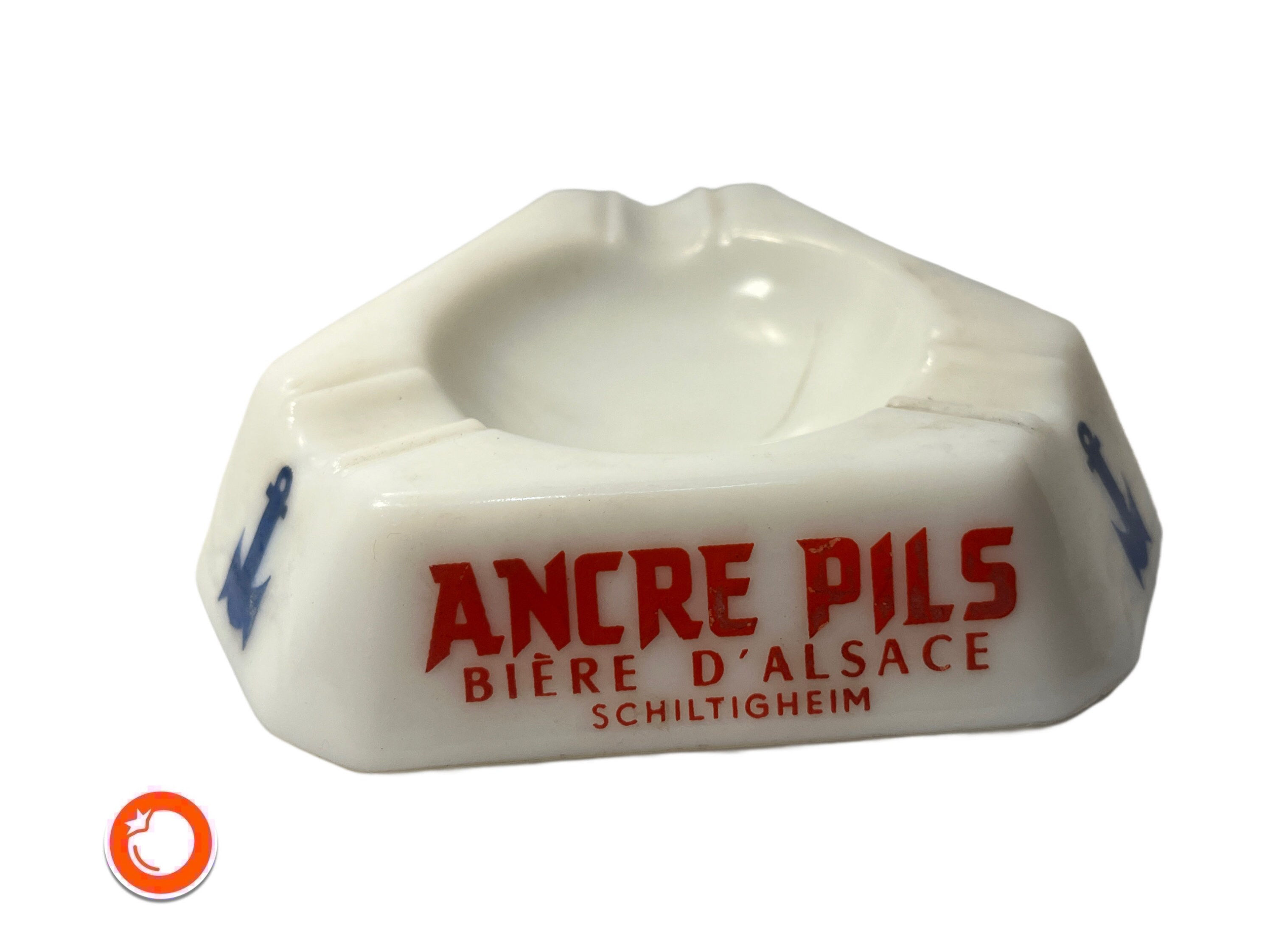 1960er original Ancre Pils Elsass Werbe-Aschenbecher Porzellan Sammler-Aschenbec