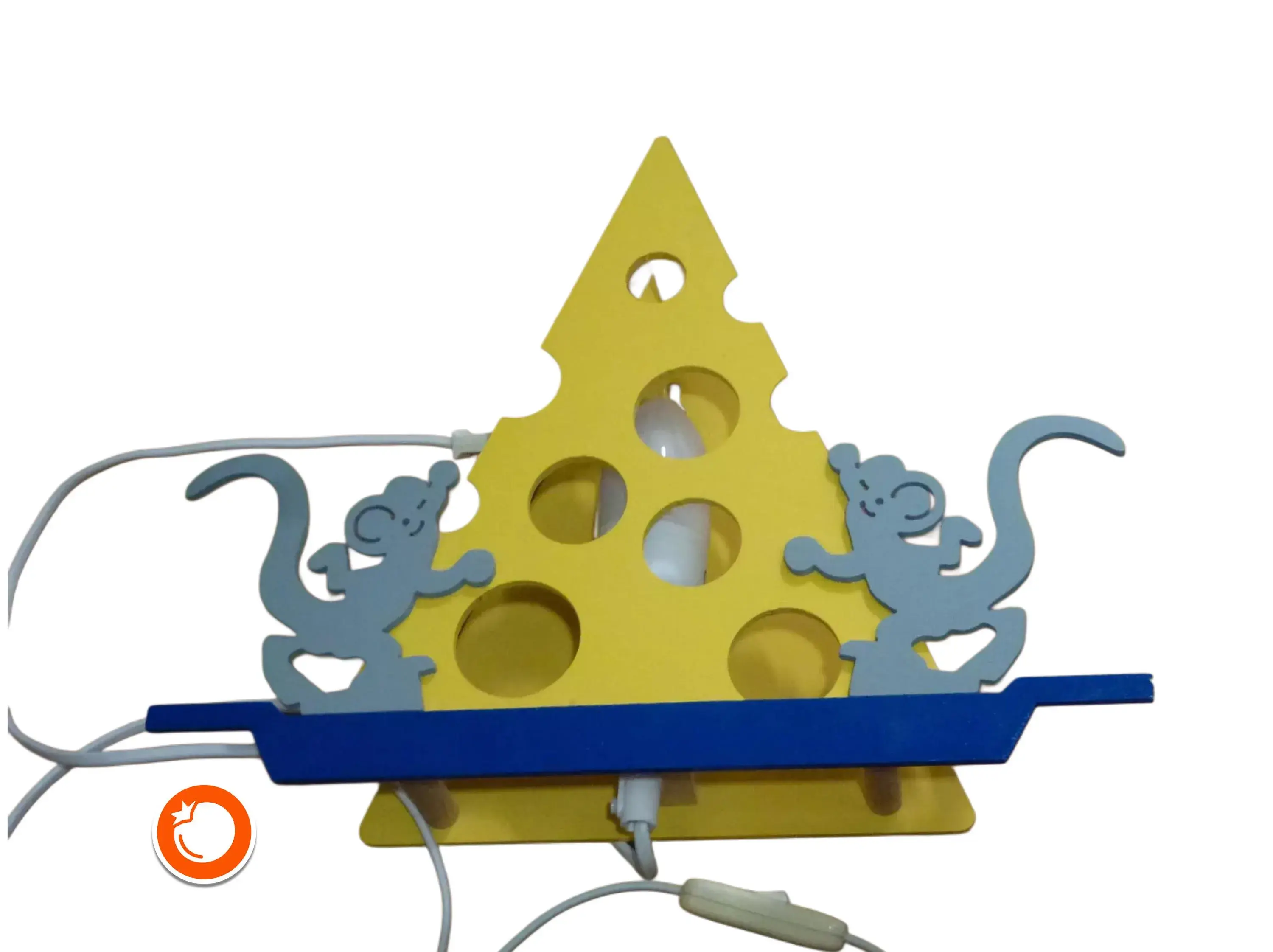 1990er Tischlampe Mäuse und Käse Nachtlicht  Holz gelb-blau Germany