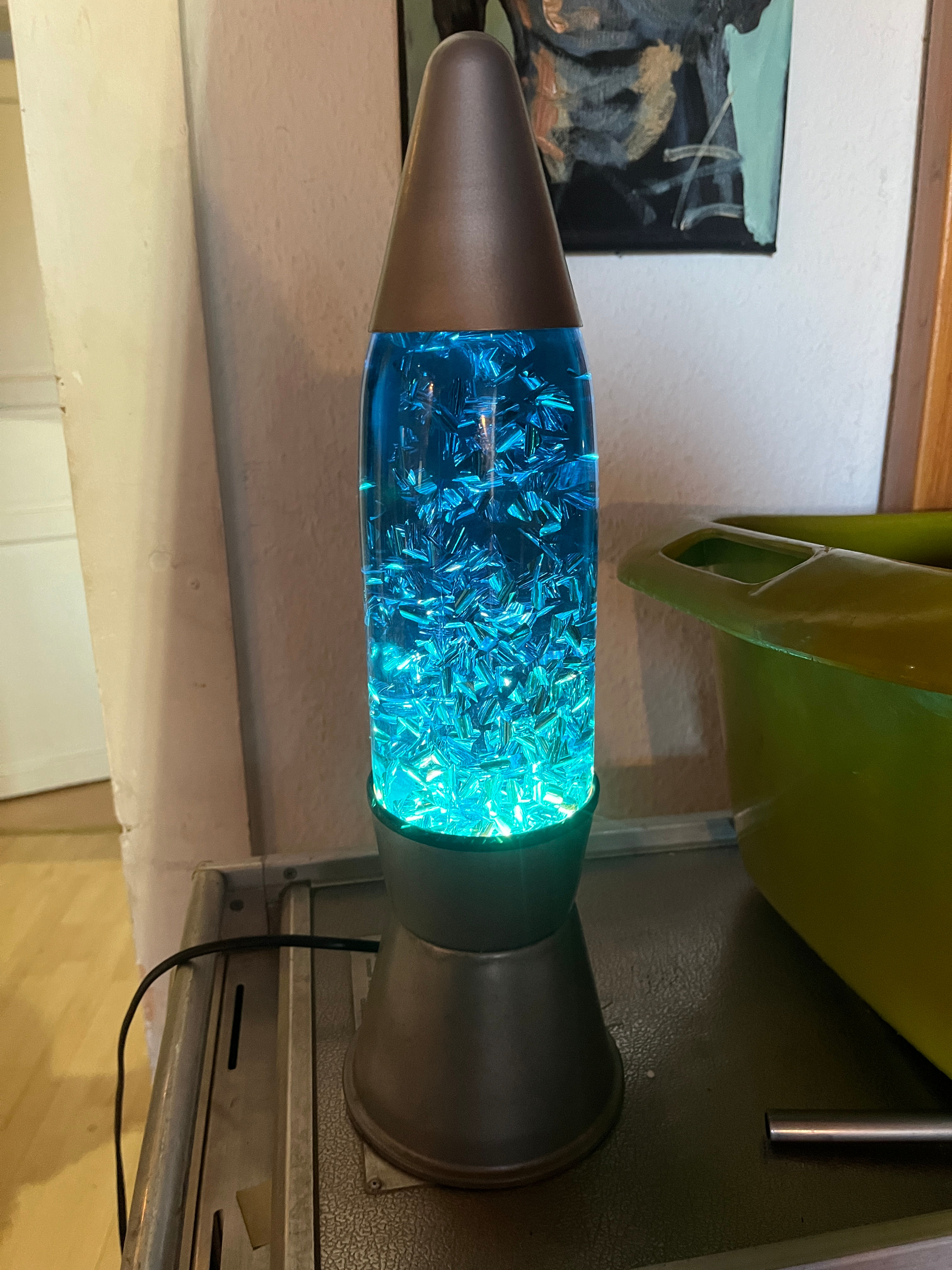 Lavalampe Glitterampe blau-silb Tischleuchte Nachttischlampe voll funk
