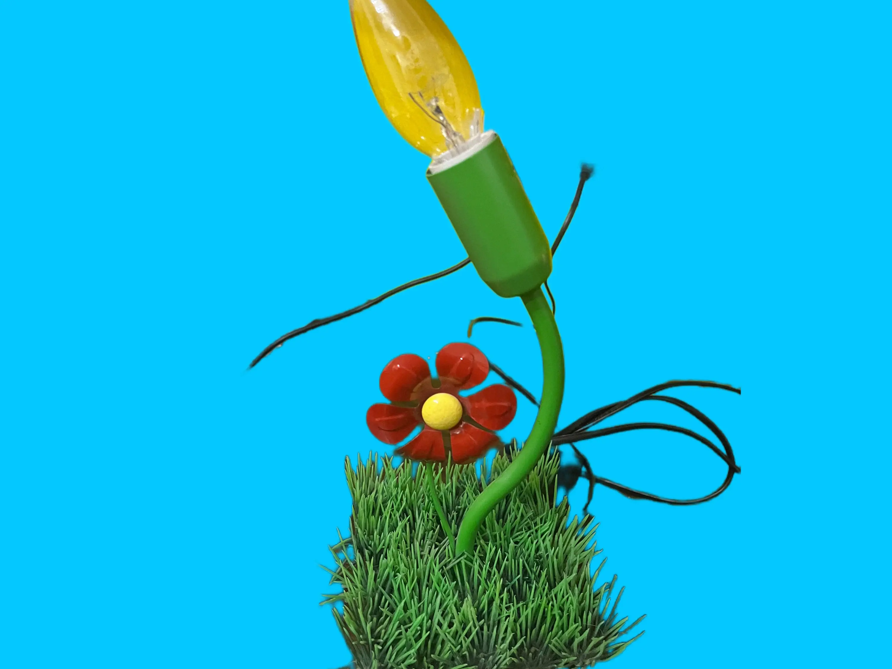 1990er Lampe als Blume im Topf Memphis Style Schreibtischlampe grün-rot