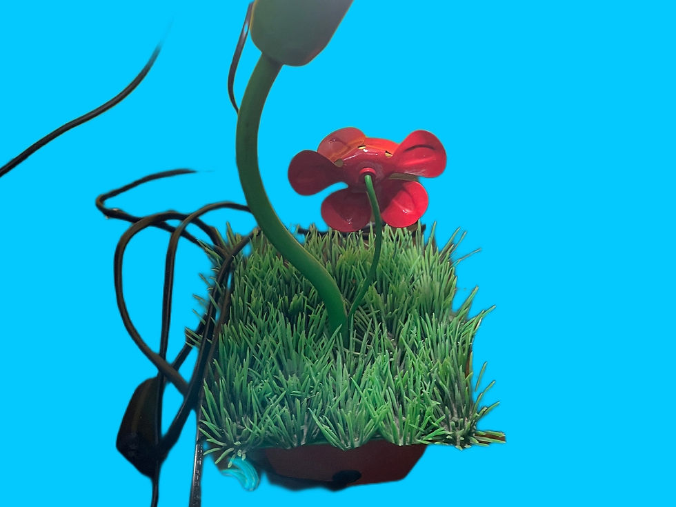 Miniaturbild: 1990er Lampe als Blume im Topf Memphis Style Schreibtischlampe grün-rot