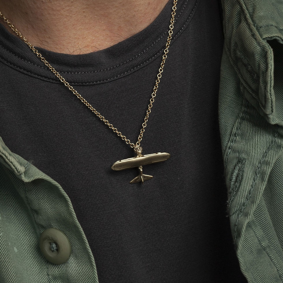 Thumbnail: Gold Vintage Biplane Necklace | Aerobatics Pilot Gift, Luxury Aviation Jewelry.