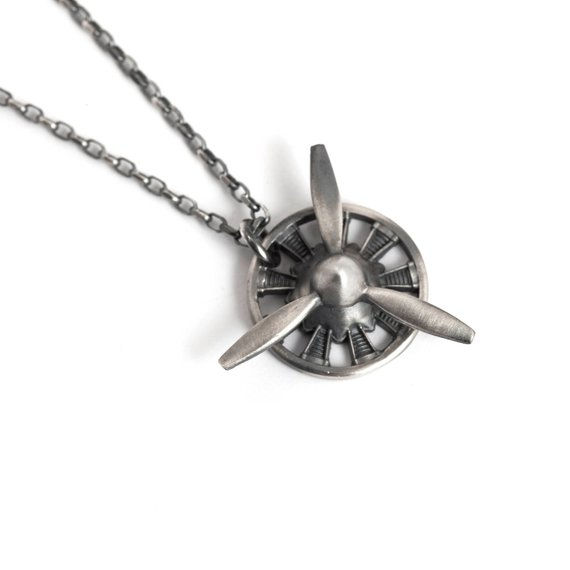 Thumbnail: 3 Blade Propeller Pendant Necklace Sterling Silver