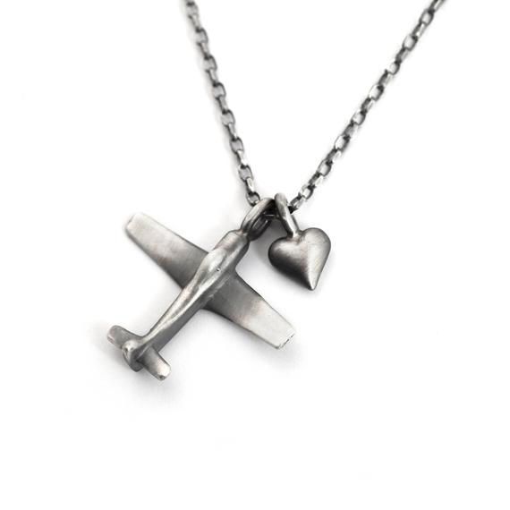 Thumbnail: Airplane and Heart Charm Necklace