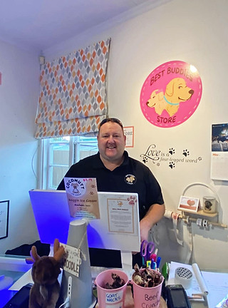 Uncle Glenn helping out in the Best Buddies store