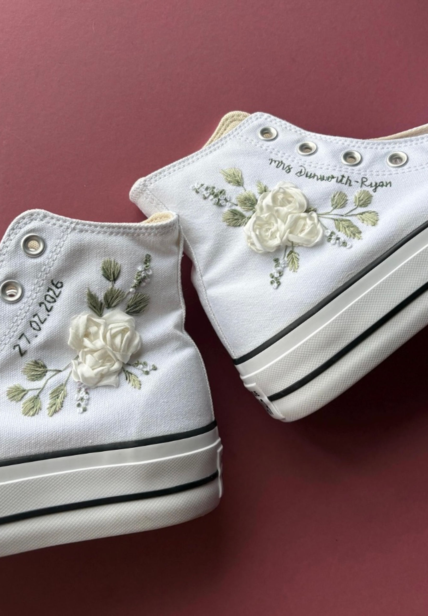 Silk flower hi top converse, hand embroidered shoes
