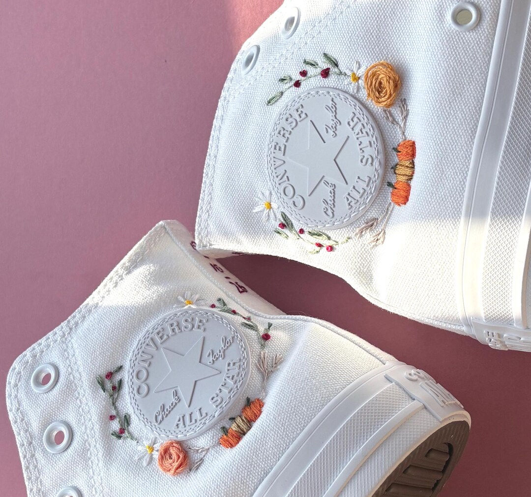 Hand Embroidered Bridal Converse - Pumpkins and Mushroom