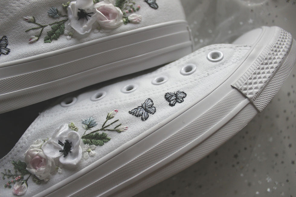 Thumbnail: Hand embroidered sneakers, anemone, rose, vintage, bridgerton, butterflies