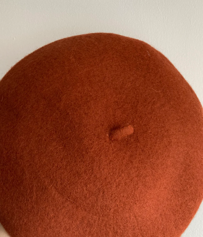 Miniature : Brown beret - Warm copper beret -  Plain 100% wool beret