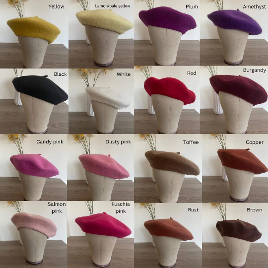 Thumbnail: Hand embroidered beret, silk ribbon flowers, 100% wool beret with pure silk