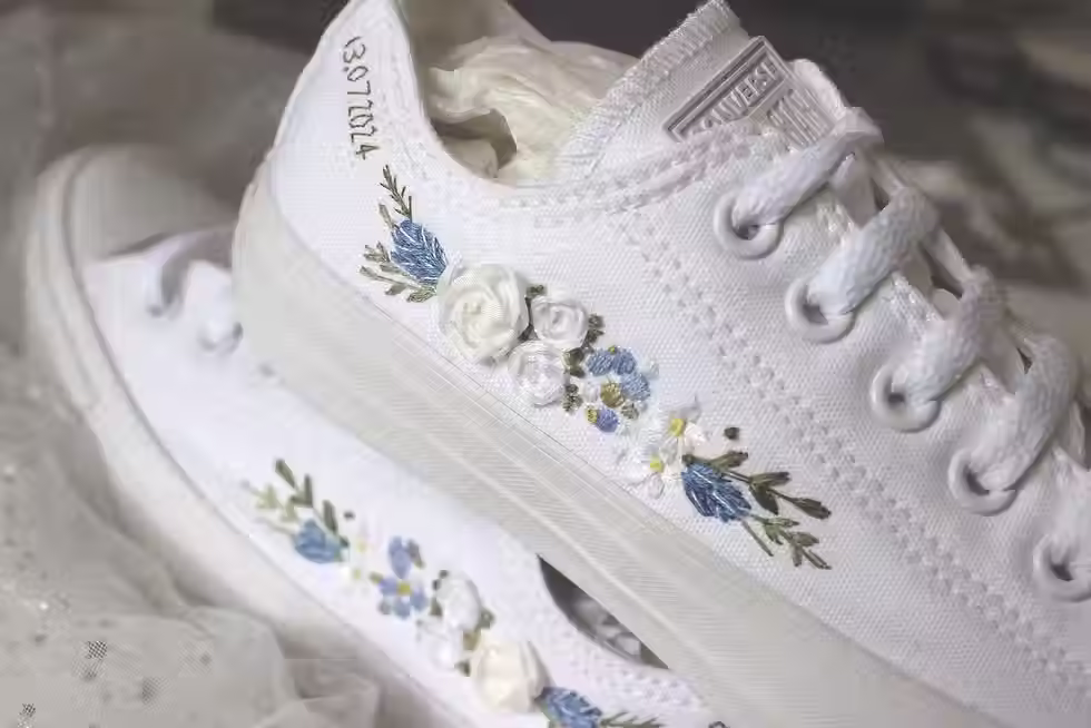 blue and white converse bridal shoes