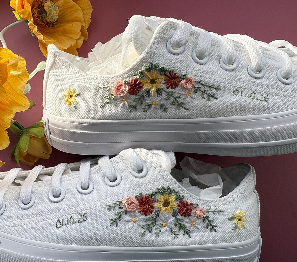 الصورة المصغرة: Autumn fall bridal Wedding Shoes, peach and sunflower wedding sneakers, bridal s