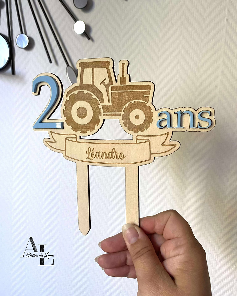 CAKE TOPPER, CAKE TOPPER TRACTEUR, CAKE TOPPER ANNIVERSAIRE, DECORATION ANNIVERSAIRE