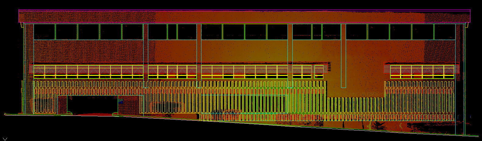 Building A south elevation scan data