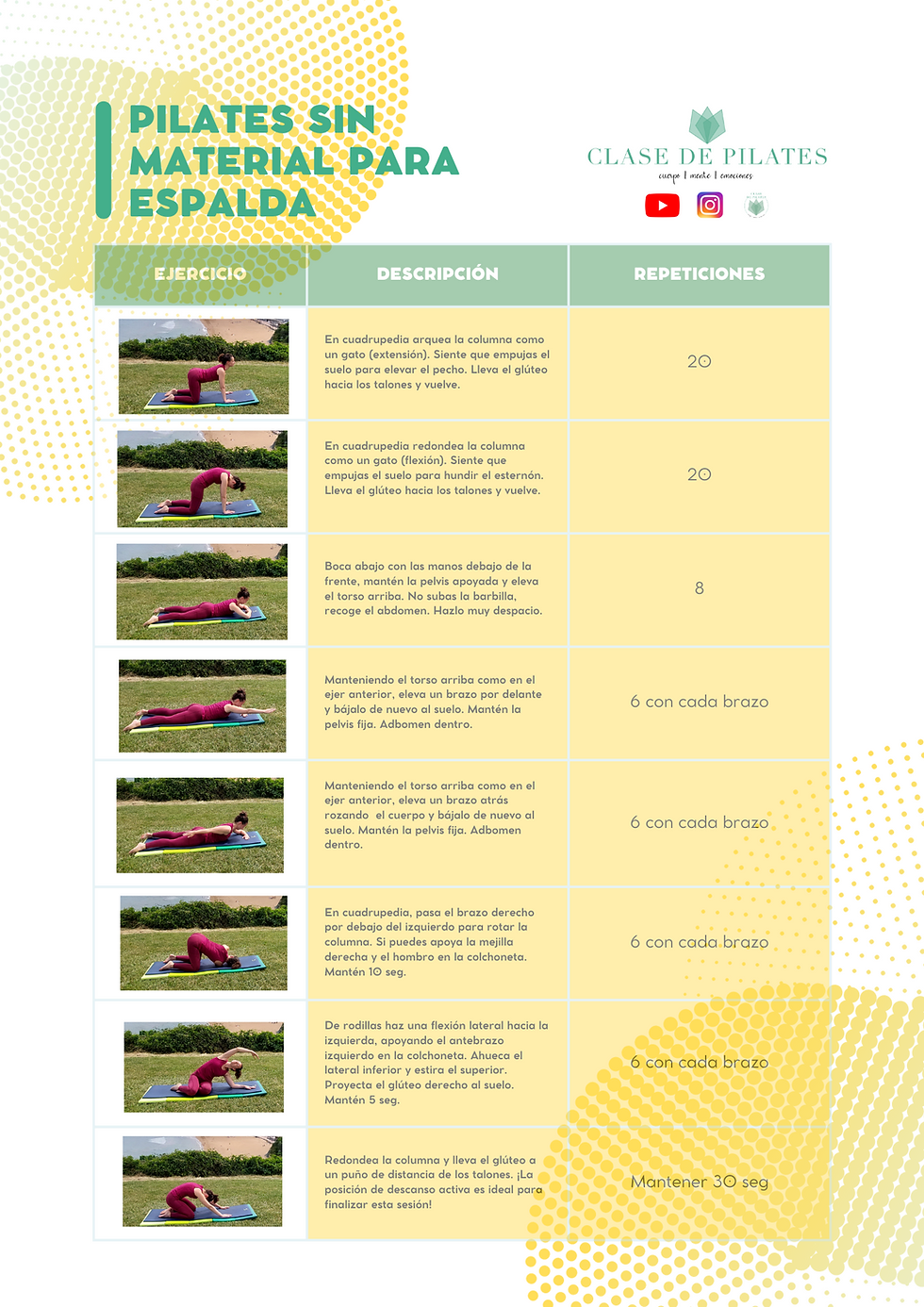 Ejercicios de Pilates imprimibles para la espalda