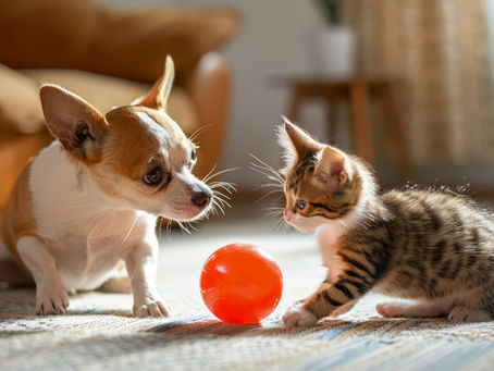 cachorro e gato brincando