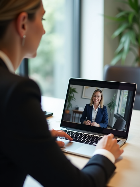 A split image showing a notary public in a professional office setting and another notary
