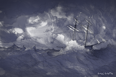 Barco, pirata,  velero, mar, núvols, bonic, gavines, gaviotas, póster, dibuix, pintura, art, decoració