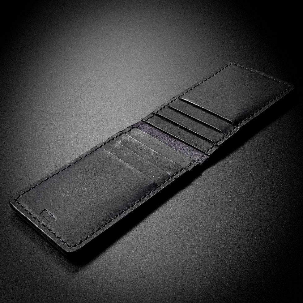 Thumbnail: handmade leather flip wallet black present gift him male blackburn lancashire geoff wilde card fold