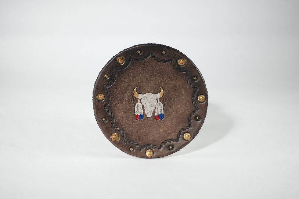 Thumbnail: Brown leather drinks coaster feathered skull