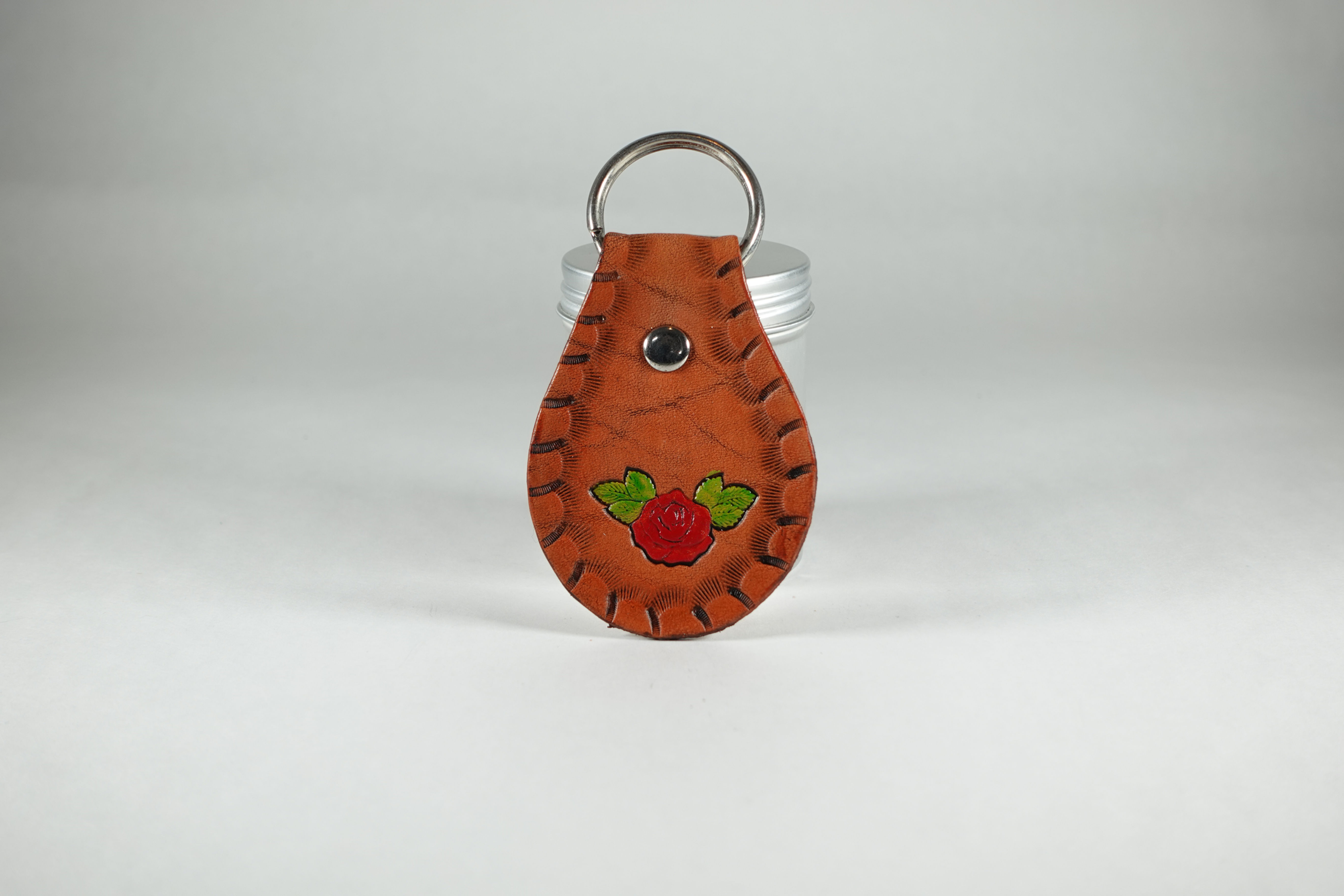 Brown leather key fob keyfob rose