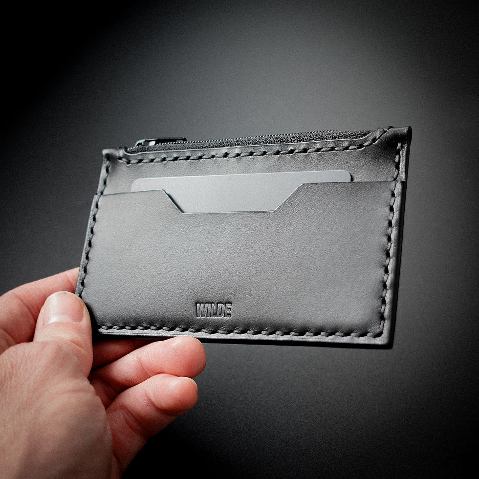 Thumbnail: handmade leather purse mini black womens gift present blackburn lancashire uk england zip card holder