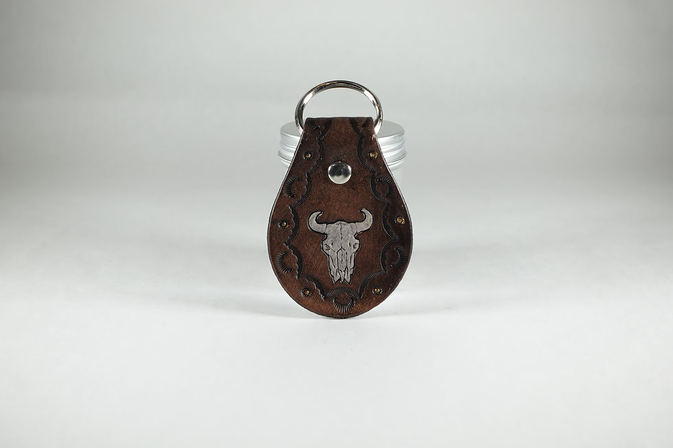 Brown leather key fob keyfob skull