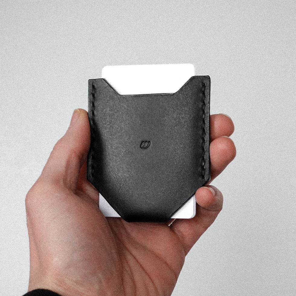 Black leather Guardian card holder handmade by Geoff Wilde of Wilde's Leatherwork in Blackburn Lancashire England UK