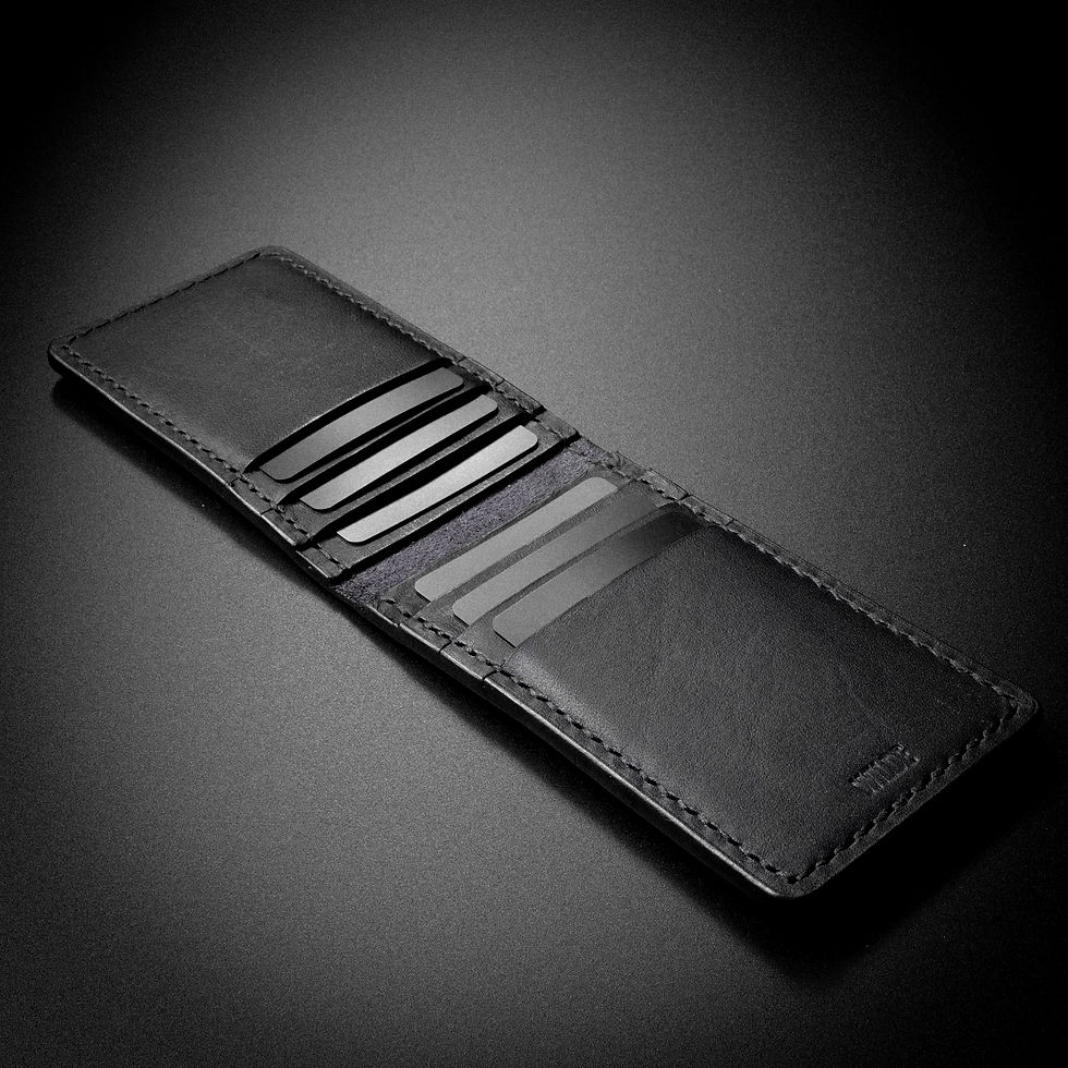 Thumbnail: handmade leather flip wallet black present gift him male blackburn lancashire geoff wilde card fold