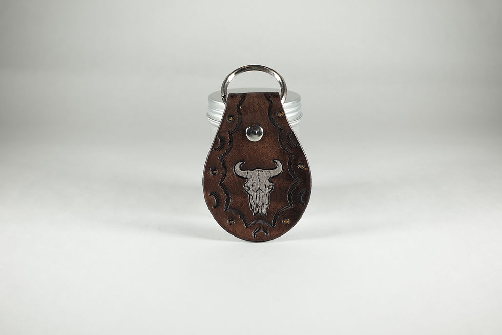 Brown leather key fob keyfob skull
