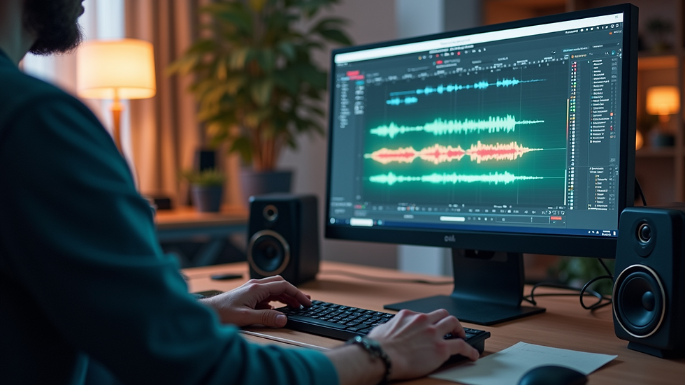 Vue rapprochée d'un écran d'ordinateur affichant un logiciel de montage audio