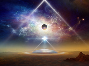 Abstract sci-fi collage - aliens space ship above aliens colony on planet Earth, twisted g