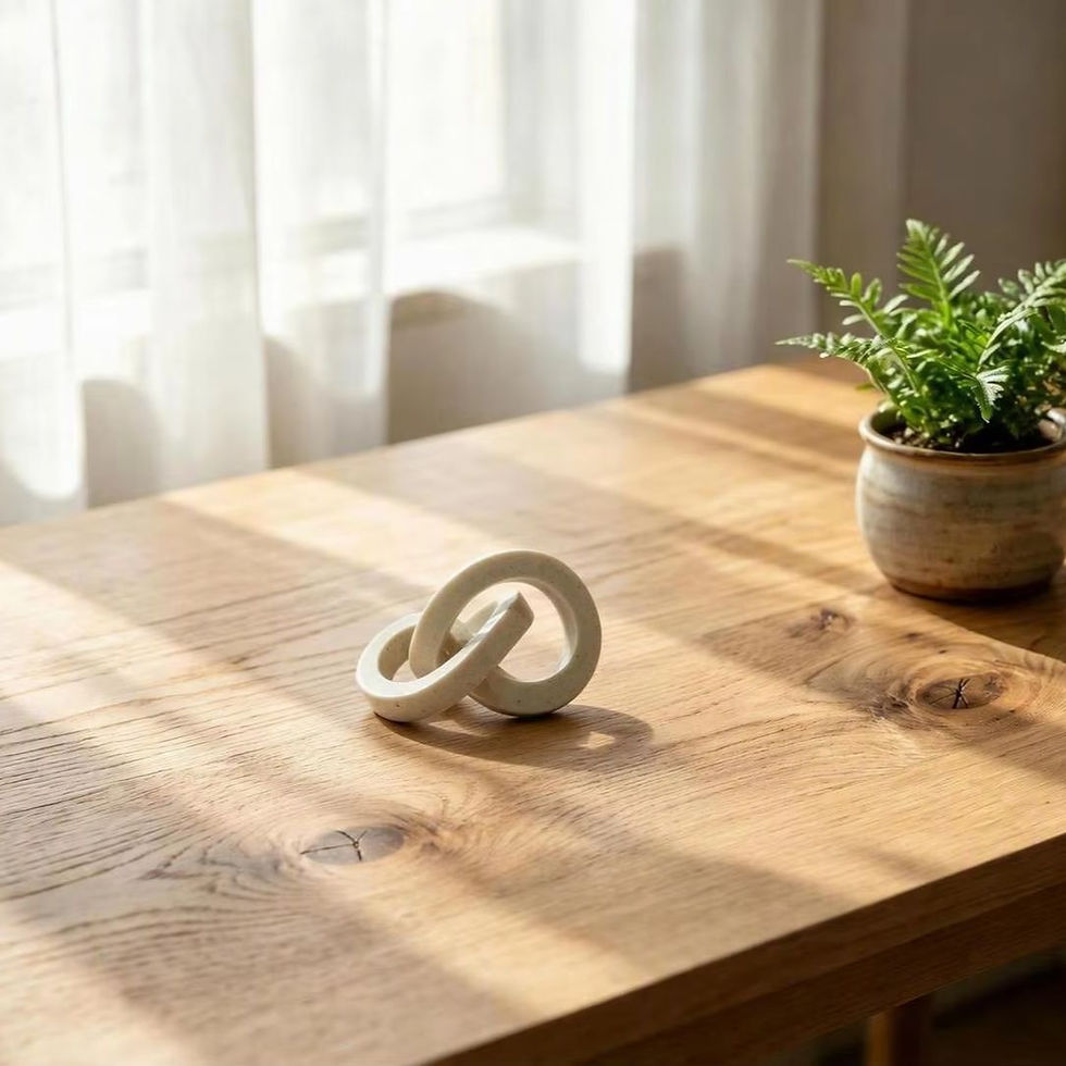 Miniatura: Ornamento artístico de nó em resina estilo nórdico, escultura minimalista.